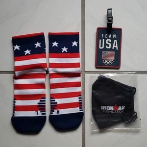 Unique IRONMAN cycling/running socks, tag, n' mask
